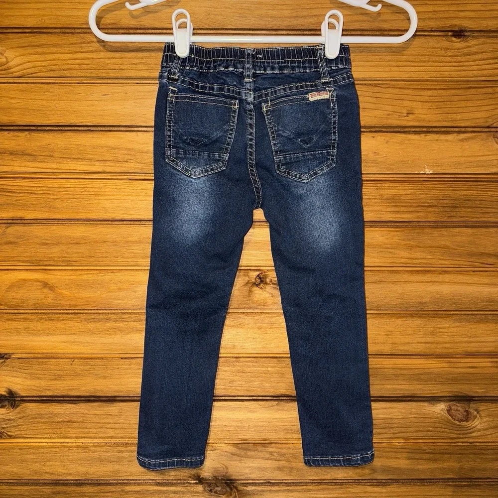 Hudson Boys Jeans Pants Size 4T Logo Flap Pocket Stitch Accent Dark Wash Stretch - Picture 2 of 6
